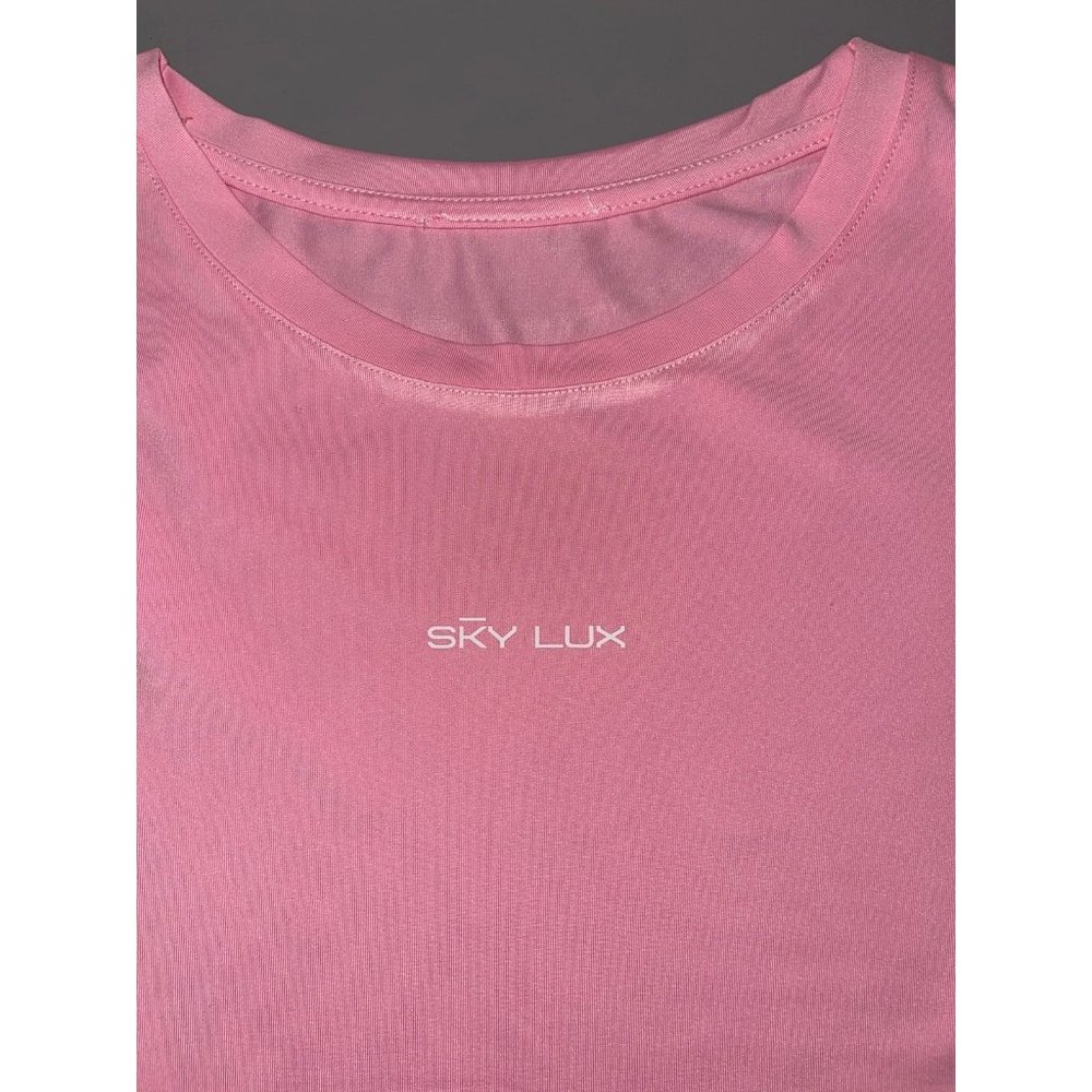 NEW SKY LUX APPAREL PINK CROP SHIRT SIZE SMALL - Picture 2 of 3